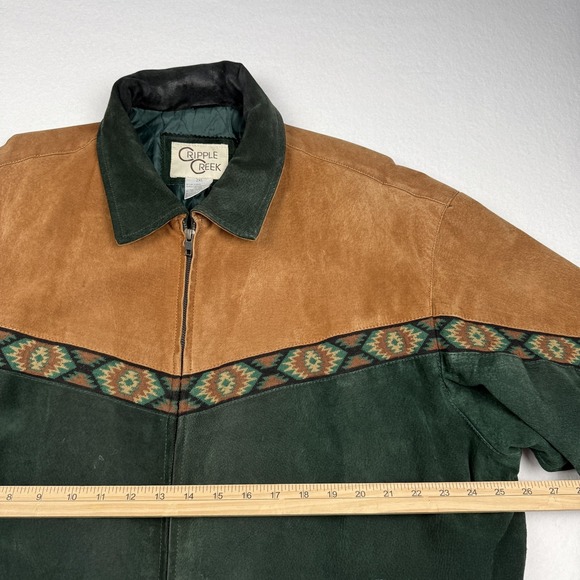 Cripple Creek Jacket Mens 2XL Green Suede Western Bomber Full Zip Southwestern - Picture 4 of 7